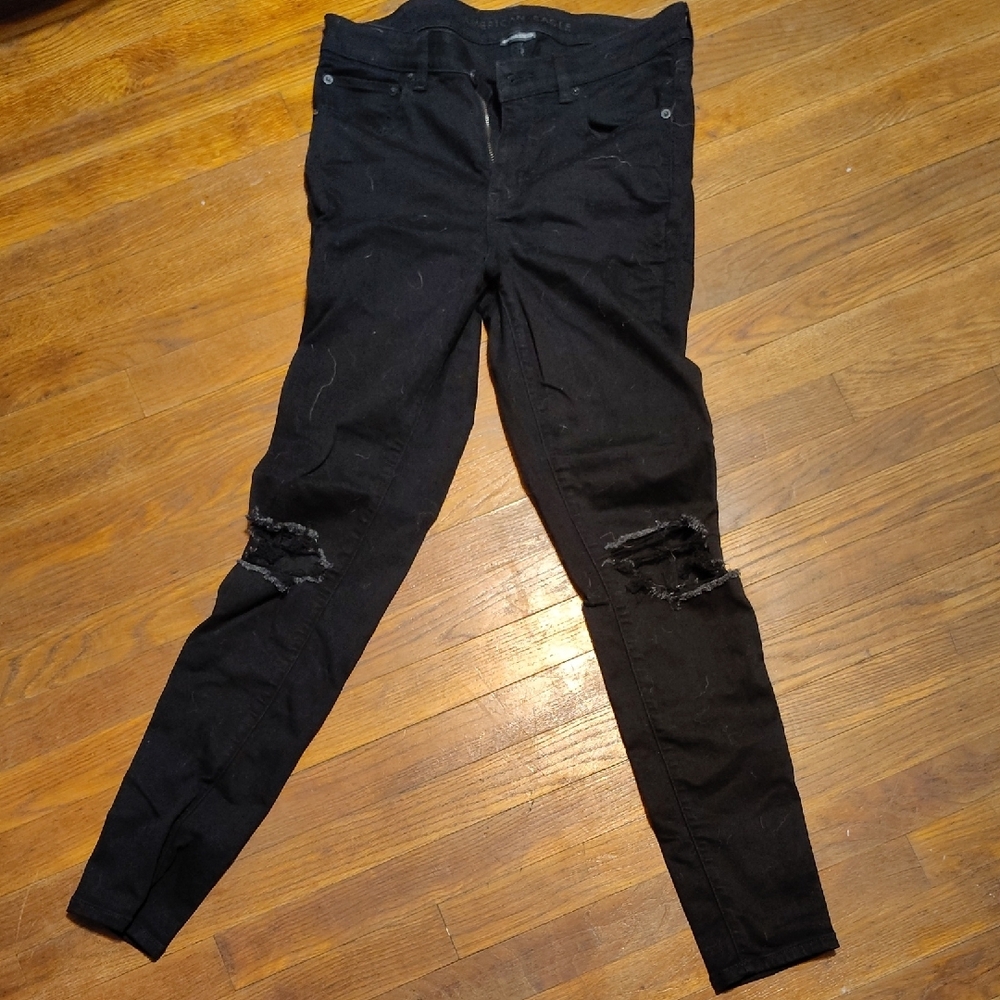 American Eagle Outfitters Black Skinny Jeans with Distressed Knees